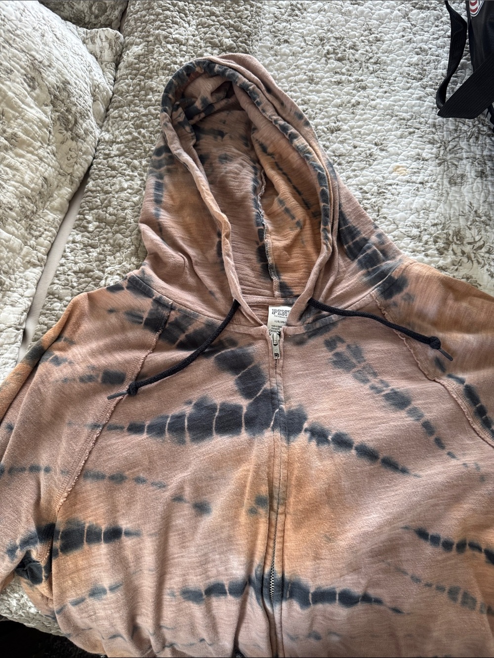 PINK Victoria's Secret Tie-Dye Zip Hoodie in Peach and Charcoal